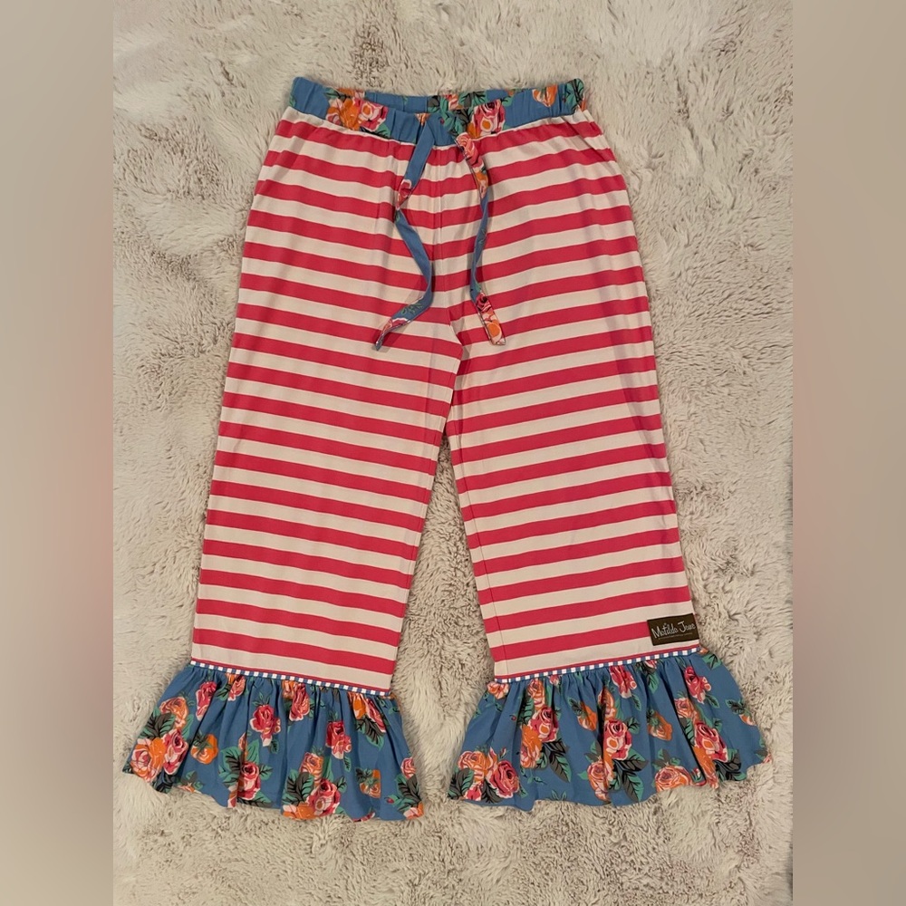 Matilda Jane Pink & White Striped Ruffle Ankle Pants - Picture 1 of 6